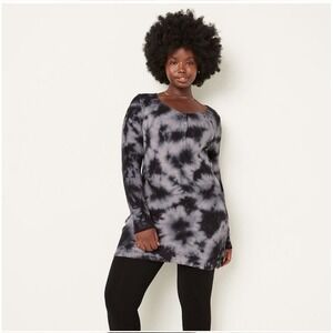 Victoria's Secret PINK Thermal Henley Long /Tunic/ PJ Sz  L Black/White Tie-Dye